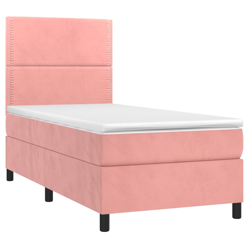 Letto a Molle con Materasso e LED Rosa 90x200 cm in Velluto