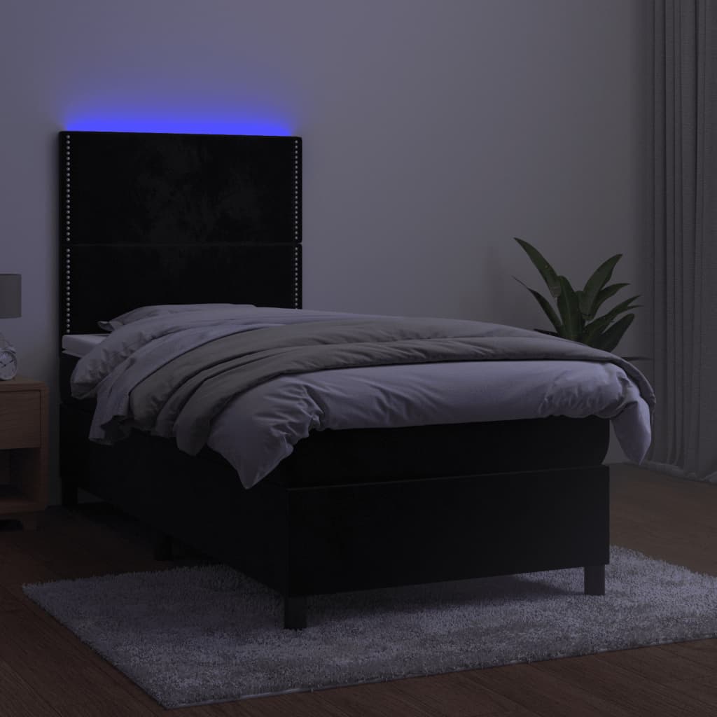 Letto a Molle con Materasso e LED Nero 100x200 cm in Velluto - homemem39