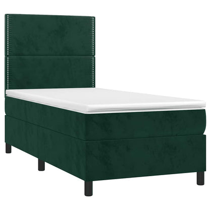 Letto a Molle con Materasso e LED Verde Scuro 100x200cm Velluto | homemem39