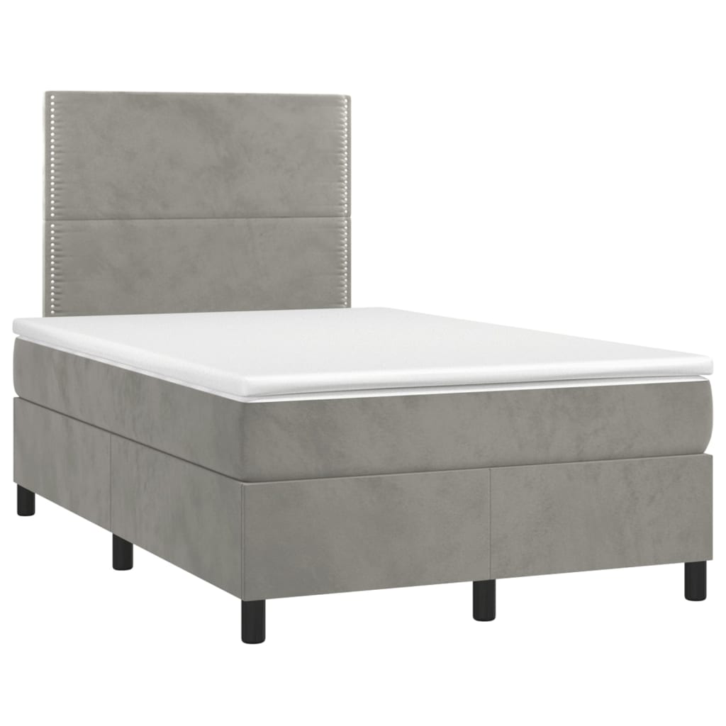Letto a Molle Materasso e LED Grigio Chiaro 120x200 cm Velluto - homemem39