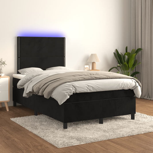 Letto a Molle con Materasso e LED Nero 120x200 cm in Velluto - homemem39