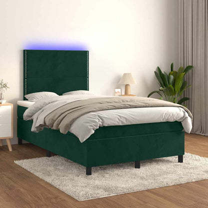Letto a Molle con Materasso e LED Verde Scuro 120x200cm Velluto | homemem39