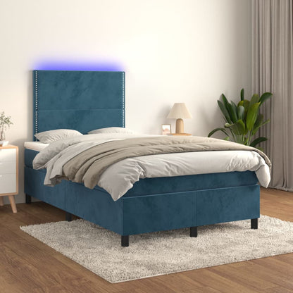 Letto a Molle con Materasso e LED Blu Scuro 120x200cm