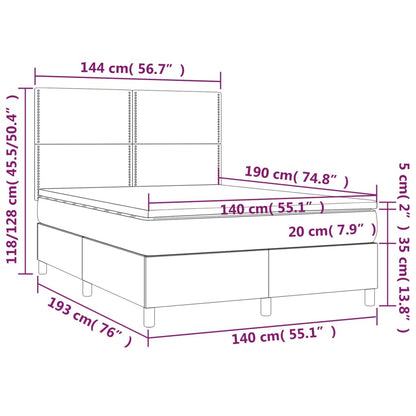 Letto a Molle con Materasso e LED Nero 140x190 cm in Velluto