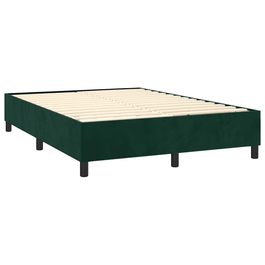 Letto a Molle con Materasso e LED Verde Scuro 140x190cm Velluto