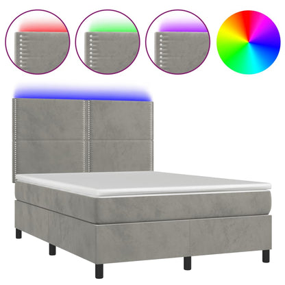 Letto a Molle Materasso e LED Grigio Chiaro 140x200 cm Velluto - homemem39