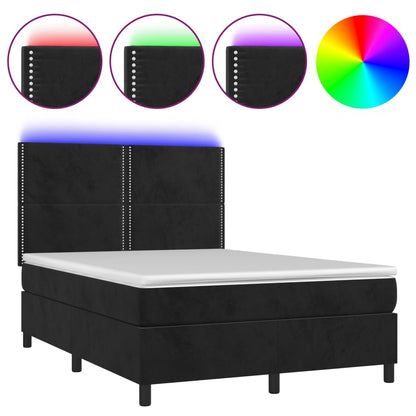 Letto a Molle con Materasso e LED Nero 140x200 cm in Velluto