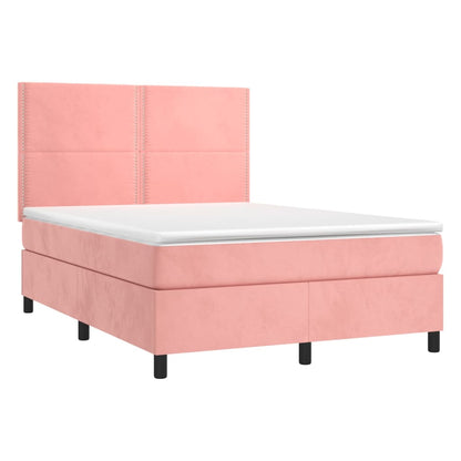 Letto a Molle con Materasso e LED Rosa 140x200 cm in Velluto