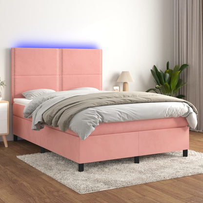 Letto a Molle con Materasso e LED Rosa 140x200 cm in Velluto