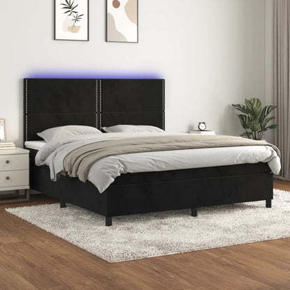 Letto a Molle con Materasso e LED Nero 160x200 cm in Velluto - homemem39
