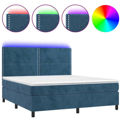 Letto a Molle con Materasso e LED Blu Scuro 160x200 cm - homemem39