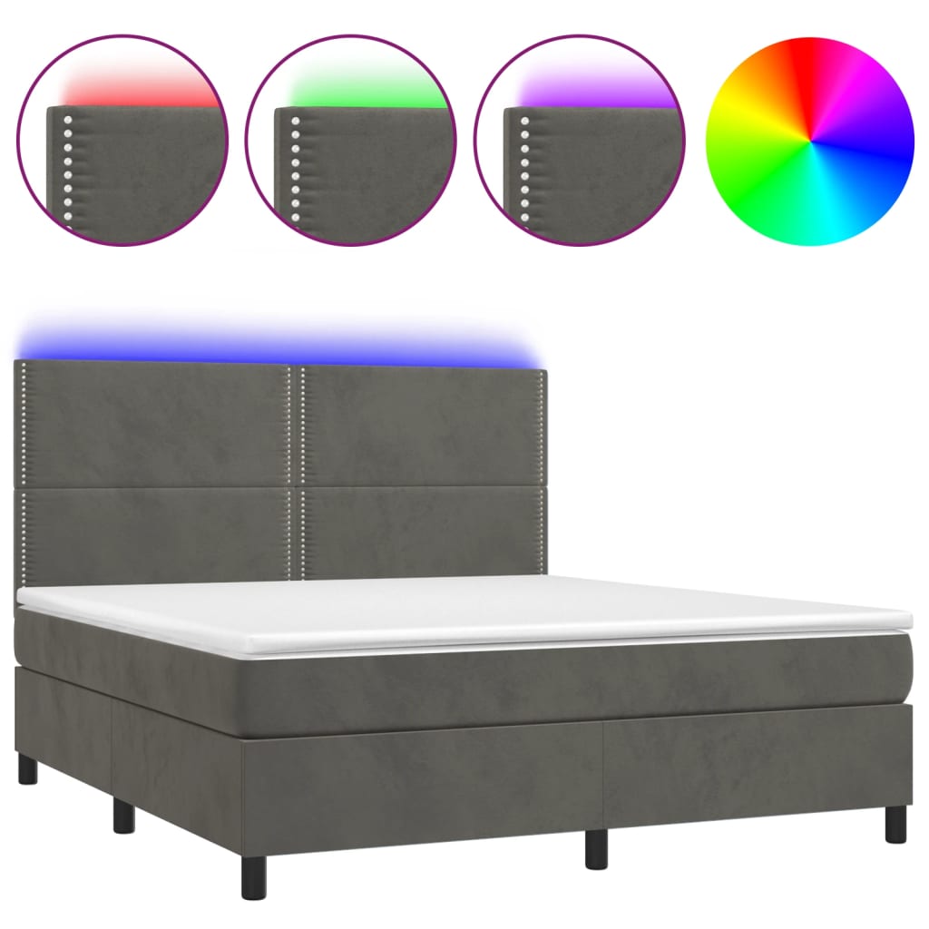 Letto a Molle con Materasso e LED Grigio Scuro 180x200 cm - homemem39