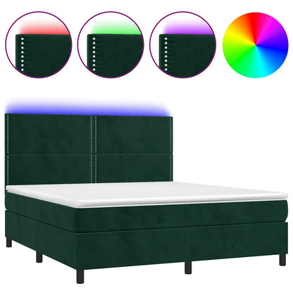 Letto a Molle con Materasso e LED Verde Scuro 180x200cm Velluto