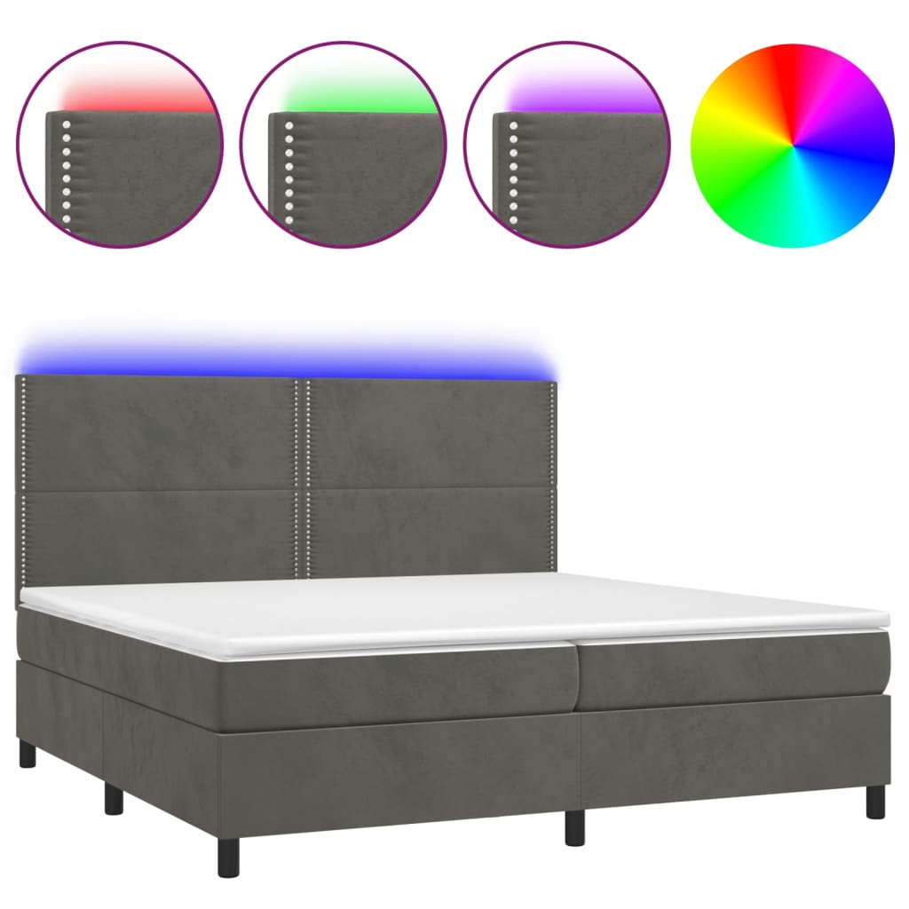 Letto a Molle con Materasso e LED Grigio Scuro 200x200 cm - homemem39