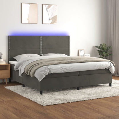 Letto a Molle con Materasso e LED Grigio Scuro 200x200 cm - homemem39