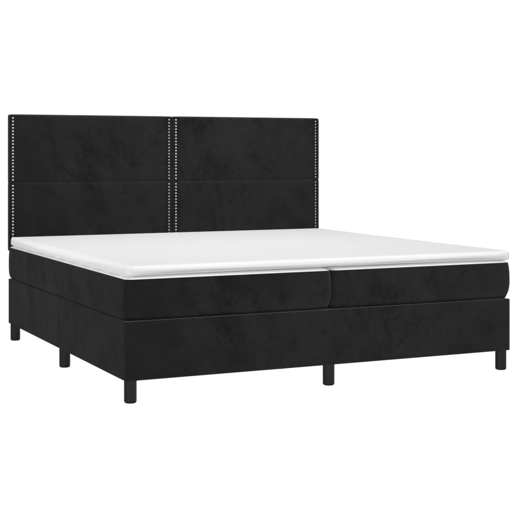 Letto a Molle con Materasso e LED Nero 200x200 cm in Velluto | homemem39