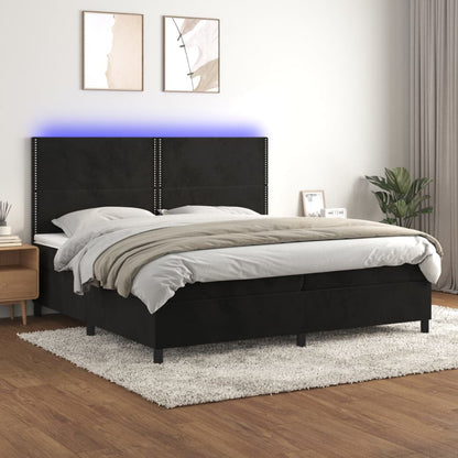 Letto a Molle con Materasso e LED Nero 200x200 cm in Velluto | homemem39