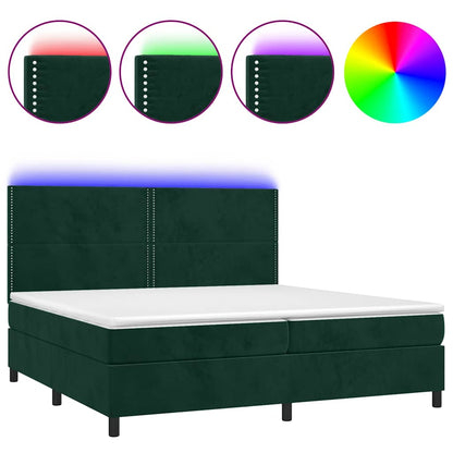 Letto a Molle con Materasso e LED Verde Scuro 200x200cm Velluto