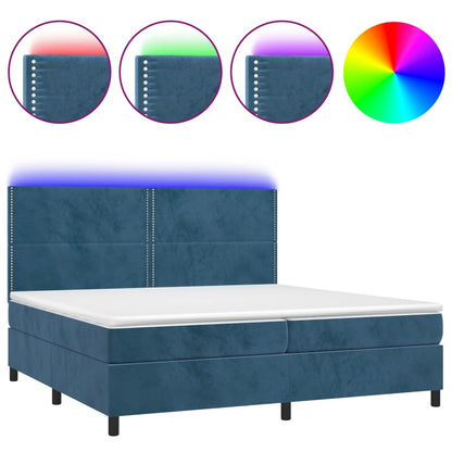 Letto a Molle con Materasso e LED Blu Scuro 200x200 cm - homemem39