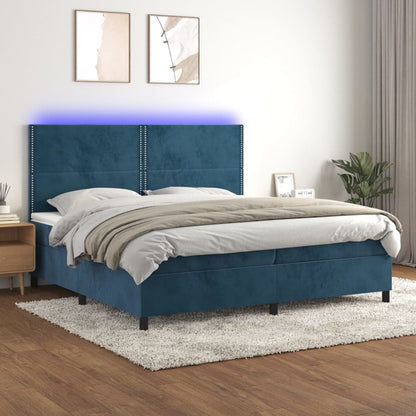 Letto a Molle con Materasso e LED Blu Scuro 200x200 cm - homemem39