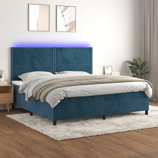 Letto a Molle con Materasso e LED Blu Scuro 200x200 cm - homemem39