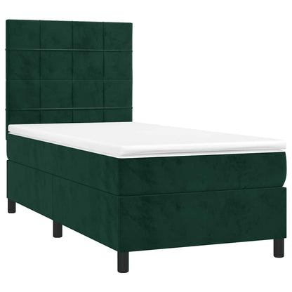 Letto a Molle con Materasso e LED Verde Scuro 80x200cm Velluto | homemem39