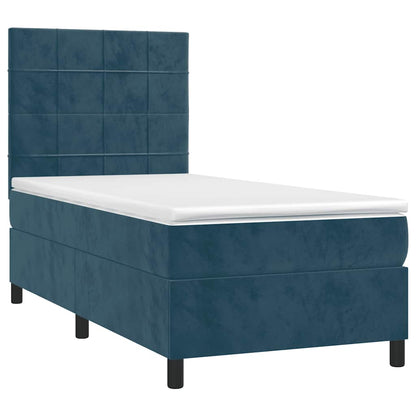 Letto a Molle con Materasso e LED Blu Scuro 80x200cm in Velluto | homemem39