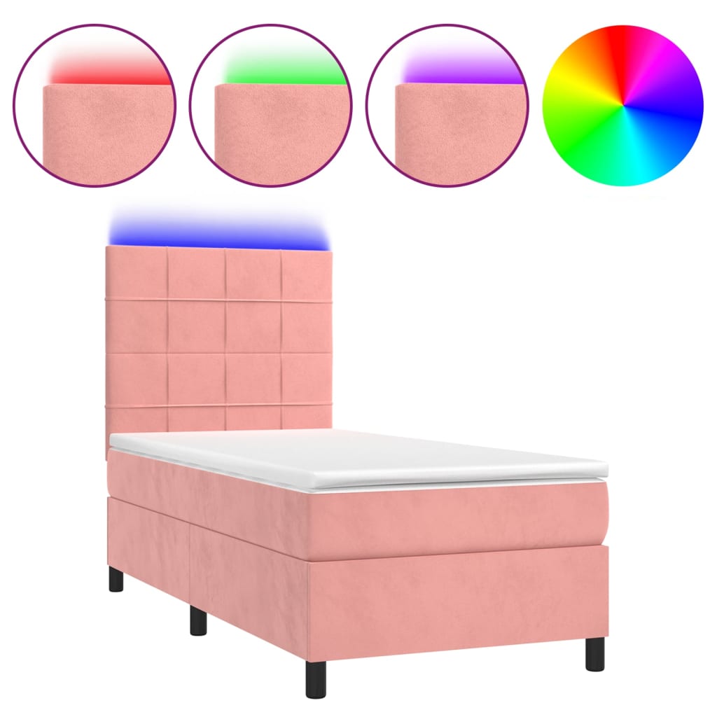 Letto a Molle con Materasso e LED Rosa 80x200 cm in Velluto - homemem39
