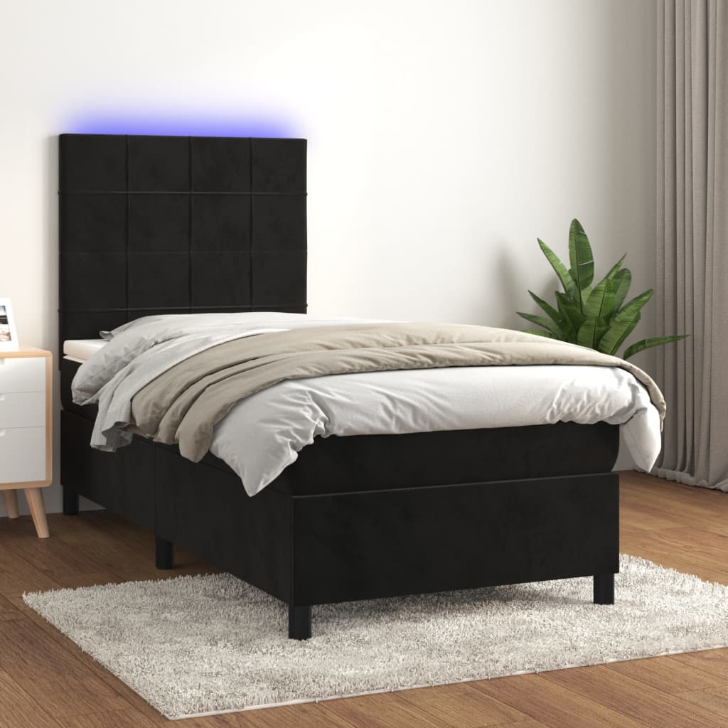 Letto a Molle con Materasso e LED Nero 90x190 cm in Velluto - homemem39