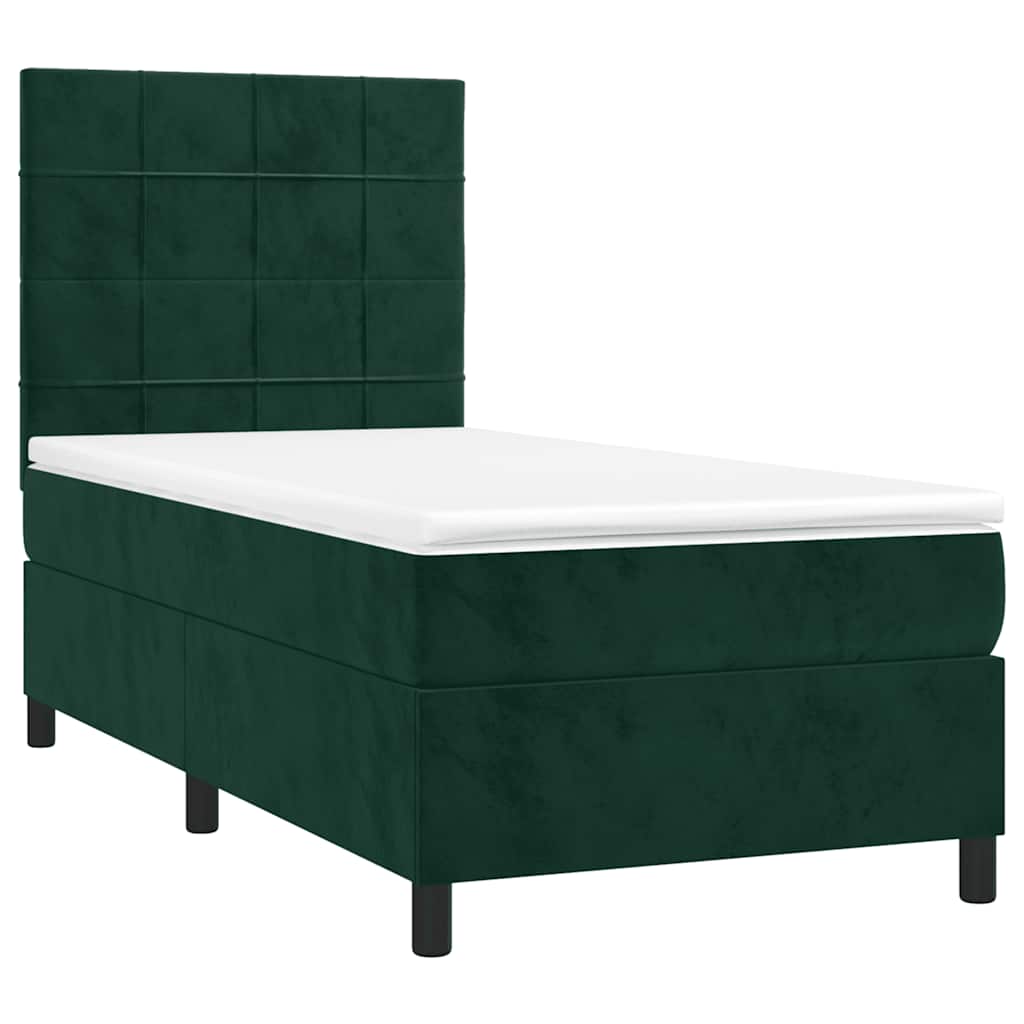 Letto a Molle con Materasso e LED Verde Scuro 90x200cm Velluto | homemem39