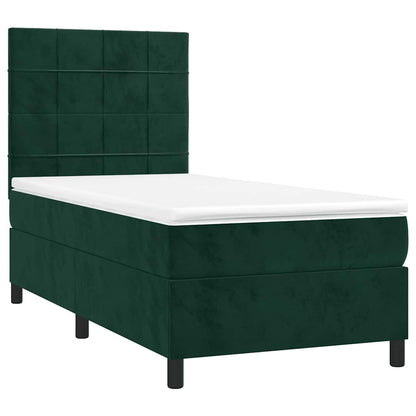 Letto a Molle con Materasso e LED Verde Scuro 90x200cm Velluto | homemem39