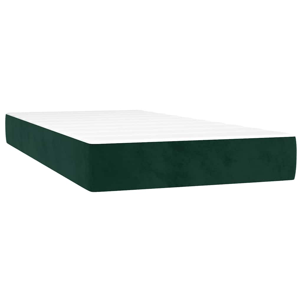 Letto a Molle con Materasso e LED Verde Scuro 90x200cm Velluto