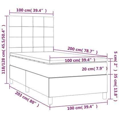 Letto a Molle con Materasso e LED Grigio Scuro 100x200 cm - homemem39