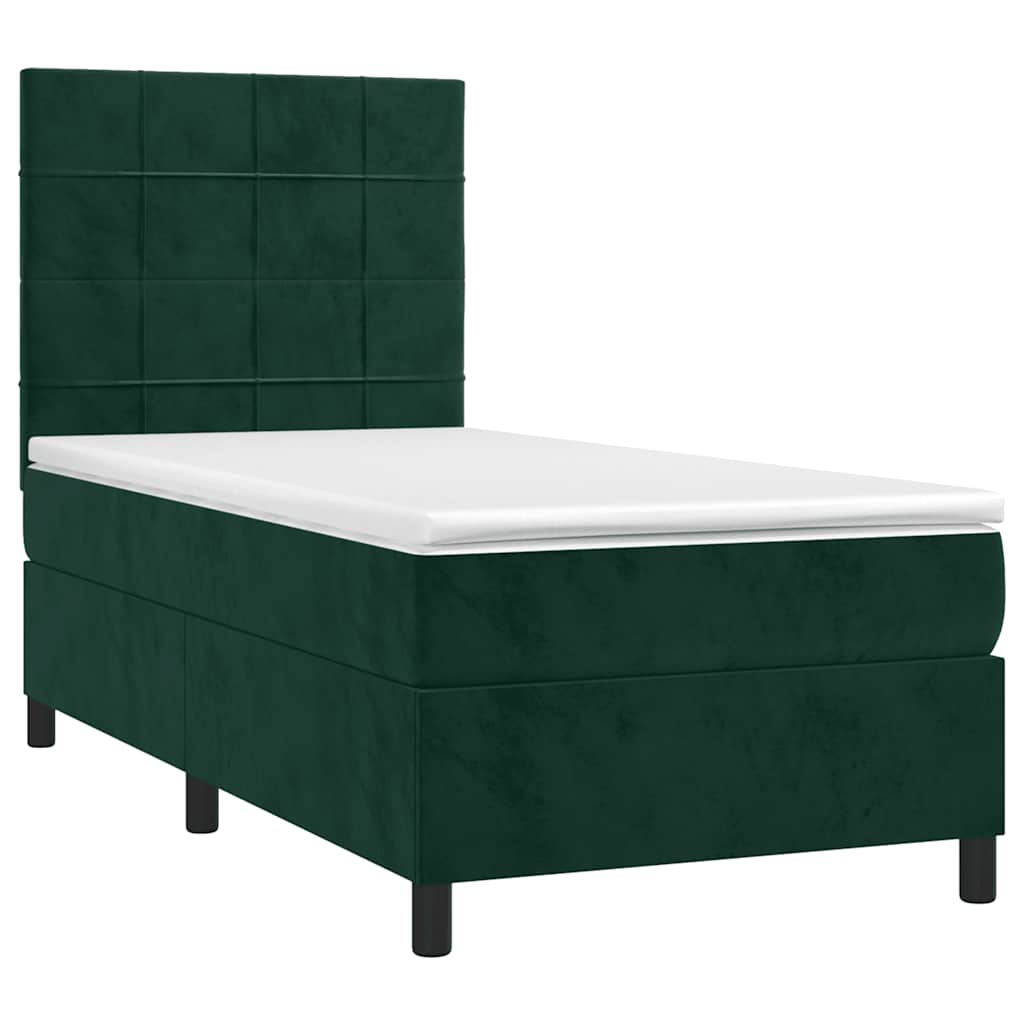 Letto a Molle con Materasso e LED Verde Scuro 100x200cm Velluto | homemem39