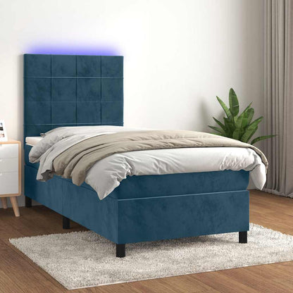Letto a Molle con Materasso e LED Blu Scuro 100x200 cm