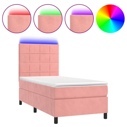 Letto a Molle con Materasso e LED Rosa 100x200 cm in Velluto