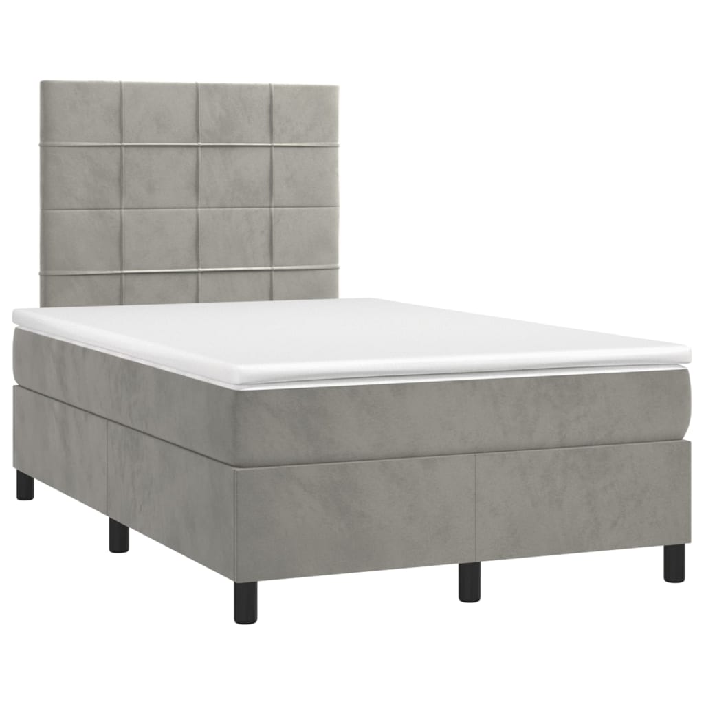 Letto a Molle Materasso e LED Grigio Chiaro 120x200 cm Velluto - homemem39