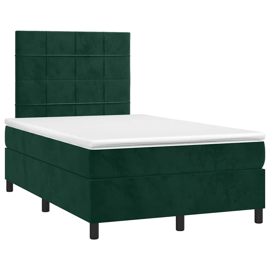 Letto a Molle con Materasso e LED Verde Scuro 120x200cm Velluto | homemem39