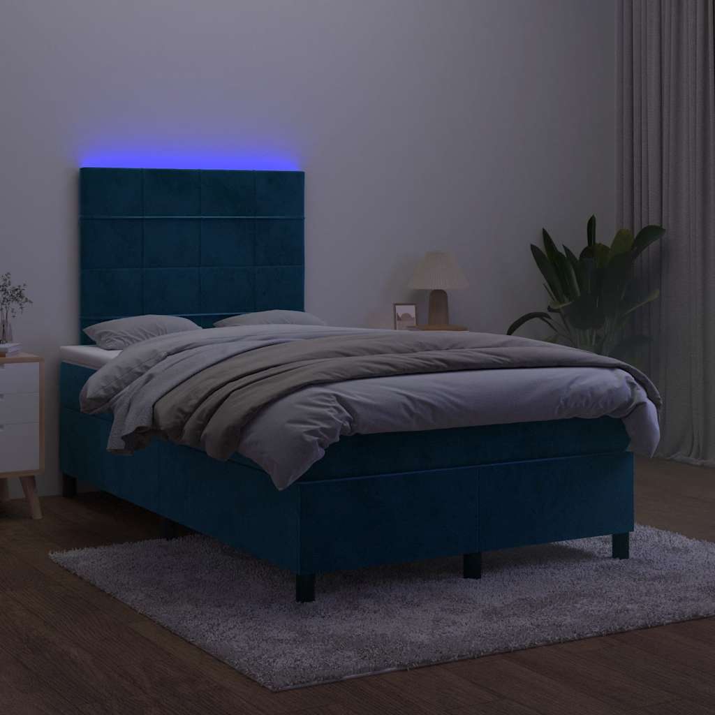 Letto a Molle con Materasso e LED Blu Scuro 120x200cm