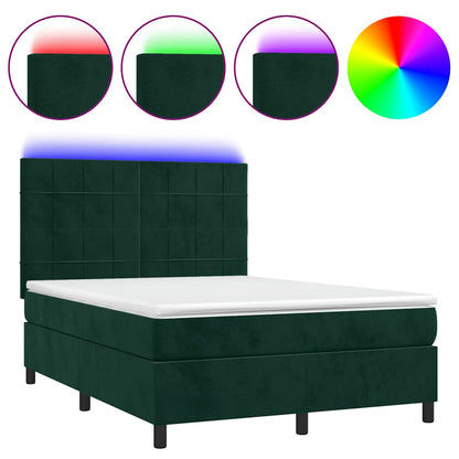Letto a Molle con Materasso e LED Verde Scuro 140x190cm Velluto
