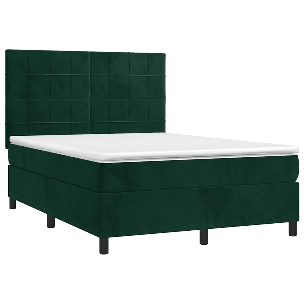 Letto a Molle con Materasso e LED Verde Scuro 140x190cm Velluto | homemem39