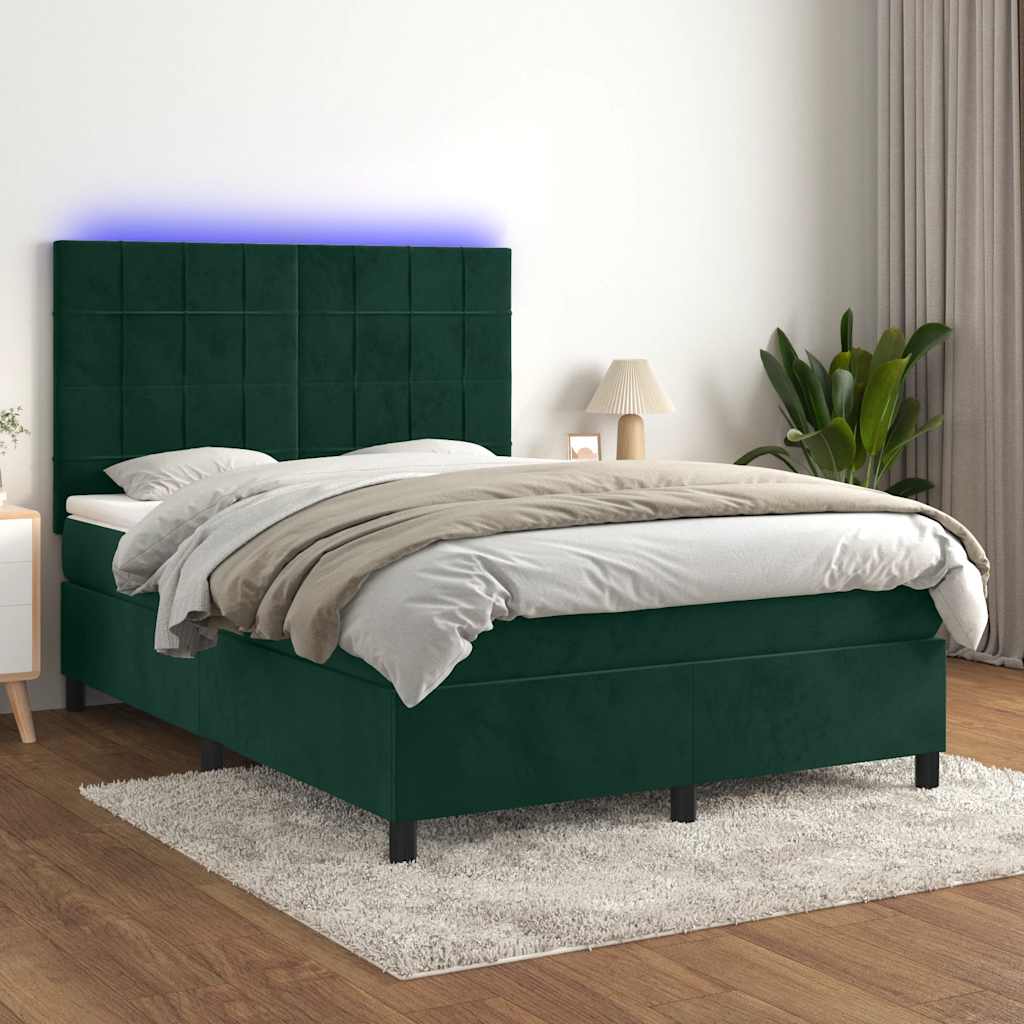 Letto a Molle con Materasso e LED Verde Scuro 140x190cm Velluto | homemem39