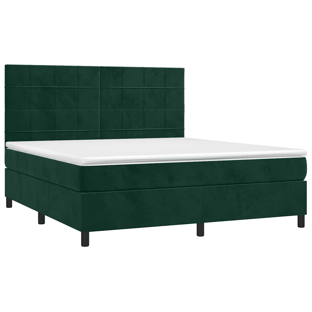 Letto a Molle con Materasso e LED Verde Scuro 160x200cm Velluto | homemem39