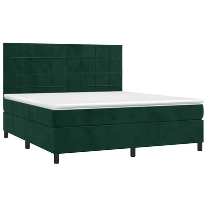 Letto a Molle con Materasso e LED Verde Scuro 160x200cm Velluto | homemem39