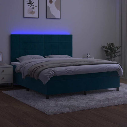 Letto a Molle con Materasso e LED Blu Scuro 160x200 cm