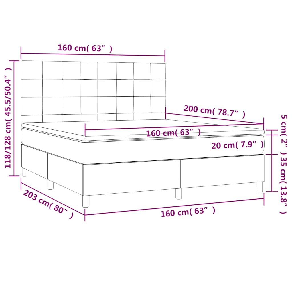 Letto a Molle con Materasso e LED Blu Scuro 160x200 cm | homemem39
