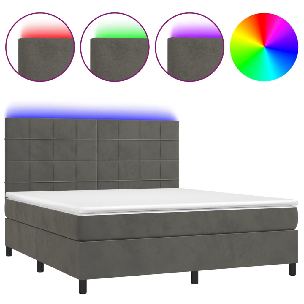 Letto a Molle con Materasso e LED Grigio Scuro 180x200 cm - homemem39