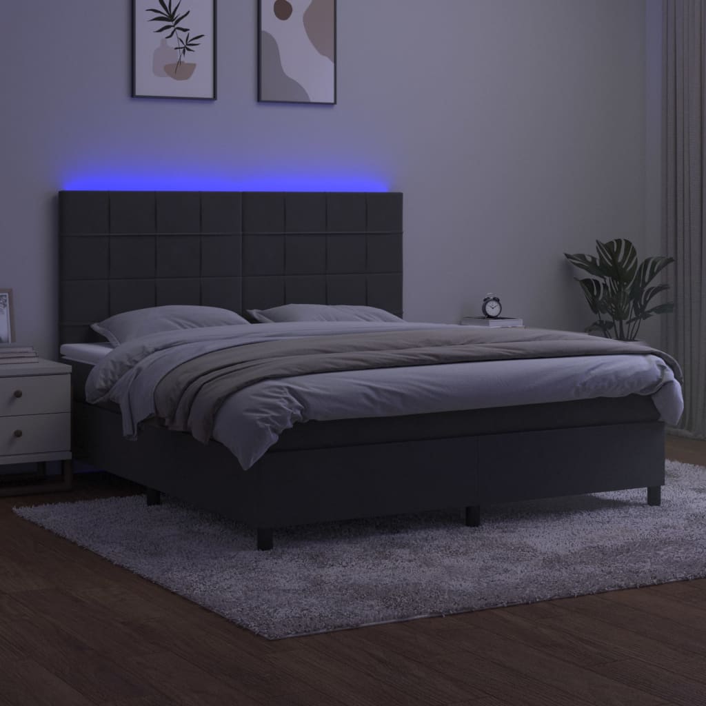 Letto a Molle con Materasso e LED Grigio Scuro 180x200 cm - homemem39