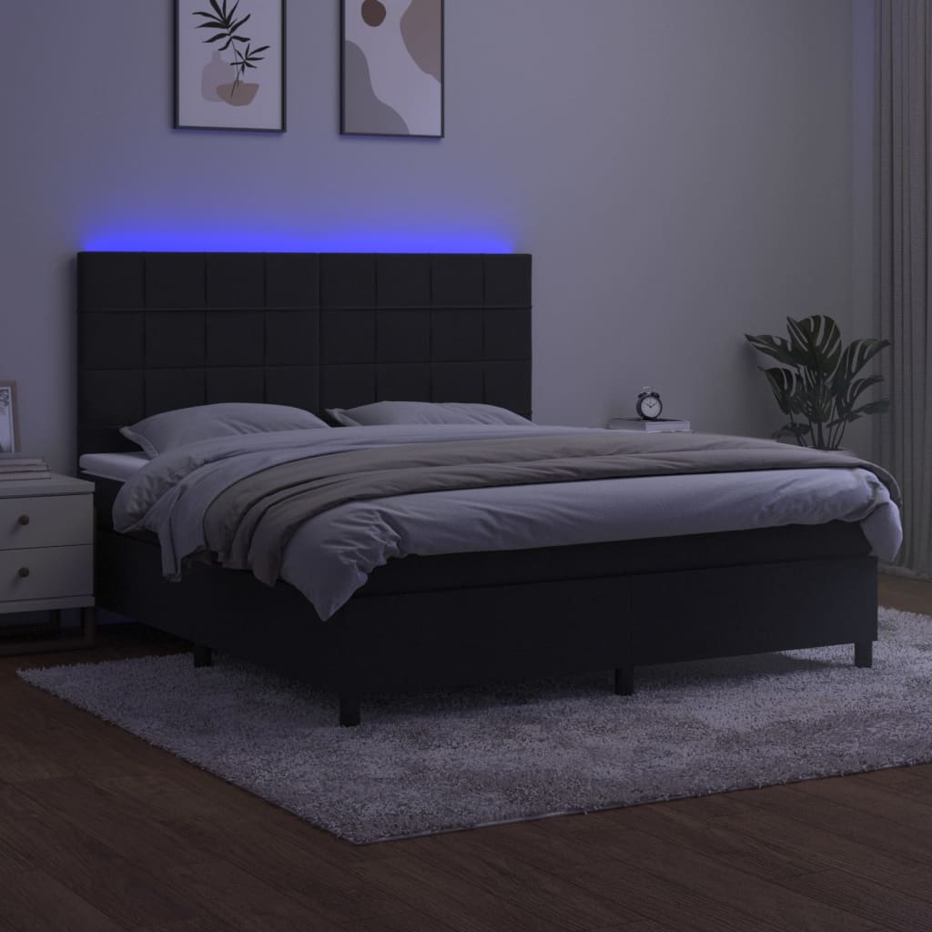 Letto a Molle con Materasso e LED Nero 180x200 cm in Velluto - homemem39