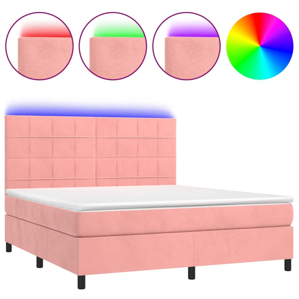 Letto a Molle con Materasso e LED Rosa 180x200 cm in Velluto | homemem39